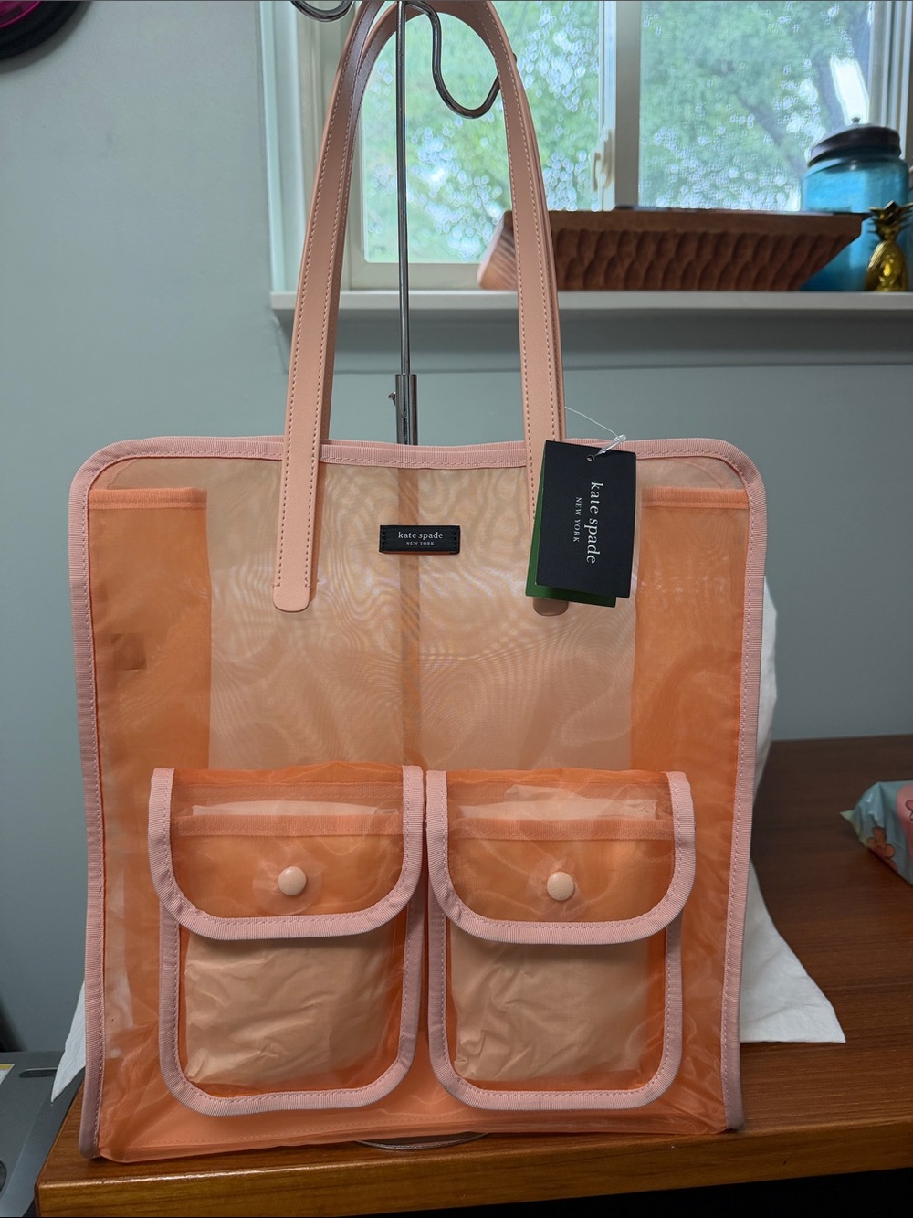 kate spade Peach and Blush Mesh Tote with Front Pockets